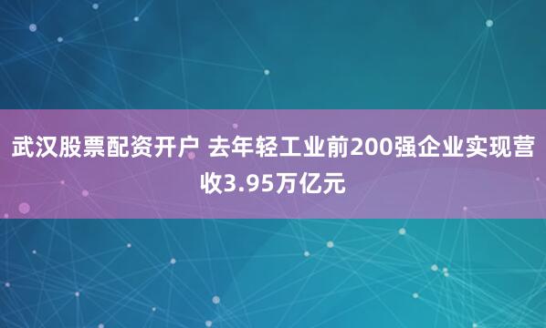 武汉股票配资开户 去年轻工业前200强企业实现营收3.95万亿元